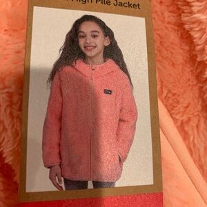 New Eddie Bauer Youth High Pile Plush Hooded Full Zip Jacket Pink M 10/12